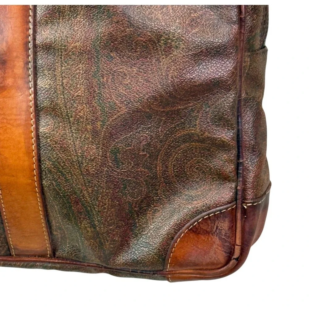 Etro Milano Vintage Paisley Coated Canvas Leather Briefcase Made‎ in Italy Brown